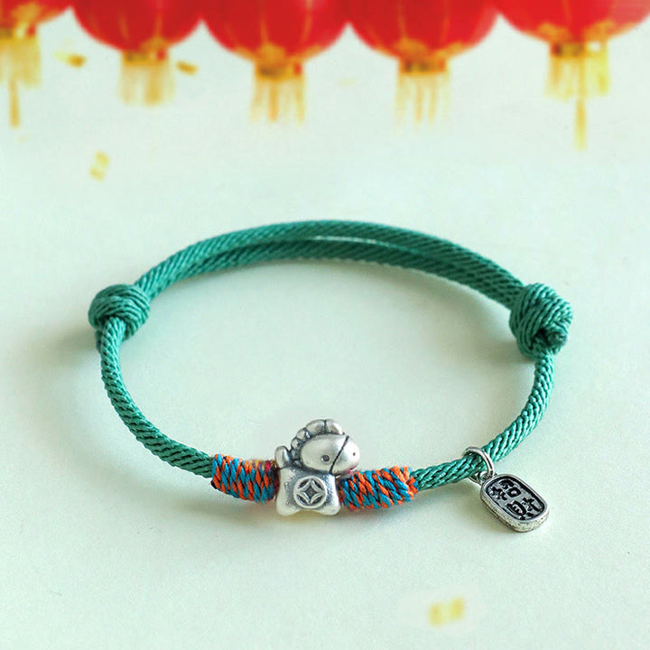 Buddha Stones, 999 Sterling Silber, Jahr des Pferdes, Fu-Zeichen, Glücksbringer-Armband - Grünes Seil (Handgelenkumfang: 14-19 cm) - image 18