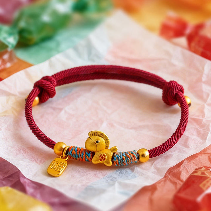 Buddha Stones, 999 Sterling Silber, Jahr des Pferdes, Fu-Zeichen-Anhänger, buntes Glücksarmband aus Seil - image 3