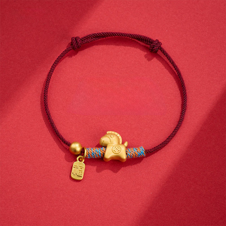 Buddha Stones, Jahr des Pferdes, Fu-Zeichen, handgewebtes Armband, Glücksbringer - Dunkelrotes Seil (Handgelenkumfang: 14-19 cm) - image 8