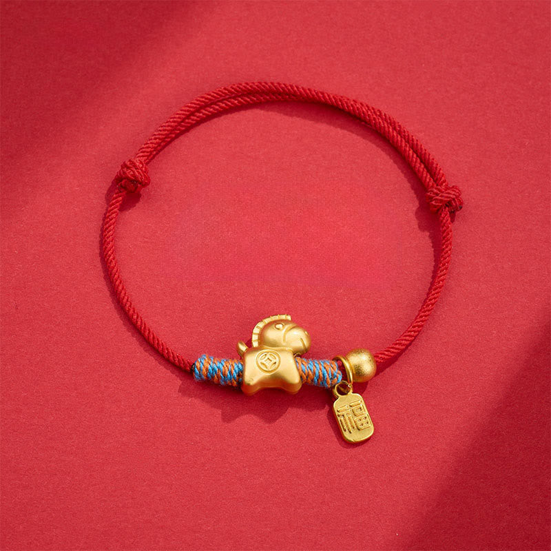 Buddha Stones, Jahr des Pferdes, Fu-Zeichen, handgewebtes Armband, Glücksbringer - Rotes Seil (Handgelenkumfang: 14-19 cm) - image 1