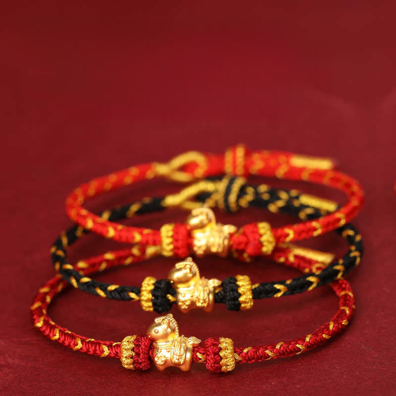 Buddha Stones, 999er Gold, Jahr des Pferdes, geflochtenes Seil, Glücksarmband, verstellbar - image 22