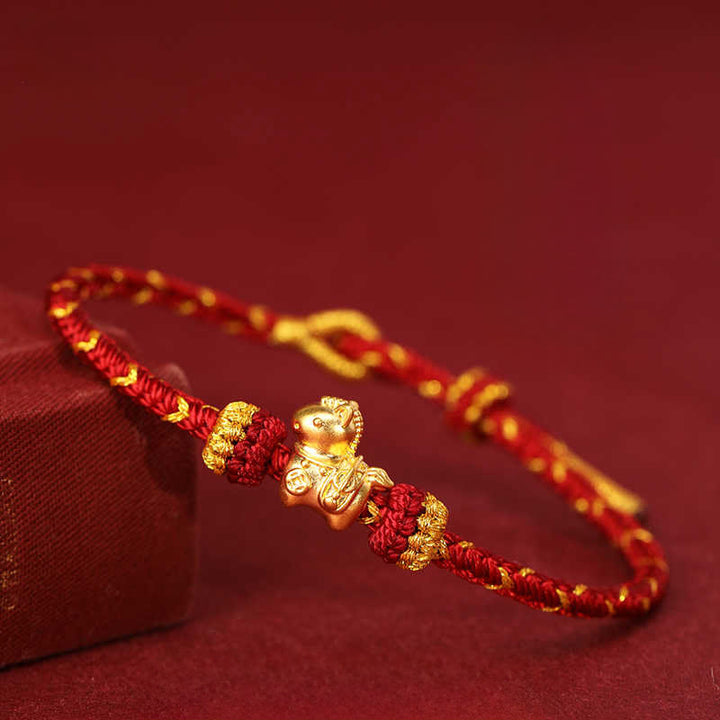 Buddha Stones, 999er Gold, Jahr des Pferdes, geflochtenes Seil, Glücksarmband, verstellbar - image 2