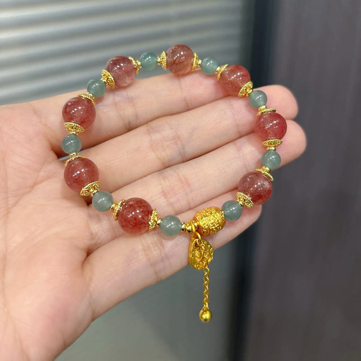 Buddha Stones ​​Armband aus natürlichem Erdbeerquarz und Mondstein mit heilenden, positiven Perlen - image 5