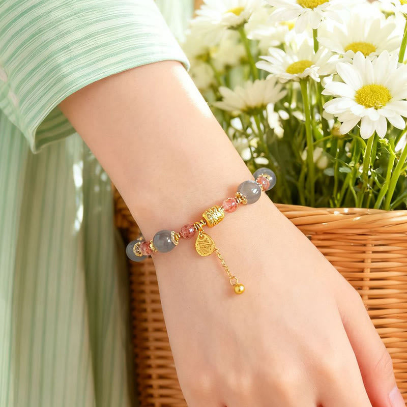 Buddha Stones ​​Armband aus natürlichem Erdbeerquarz und Mondstein mit heilenden, positiven Perlen - image 20