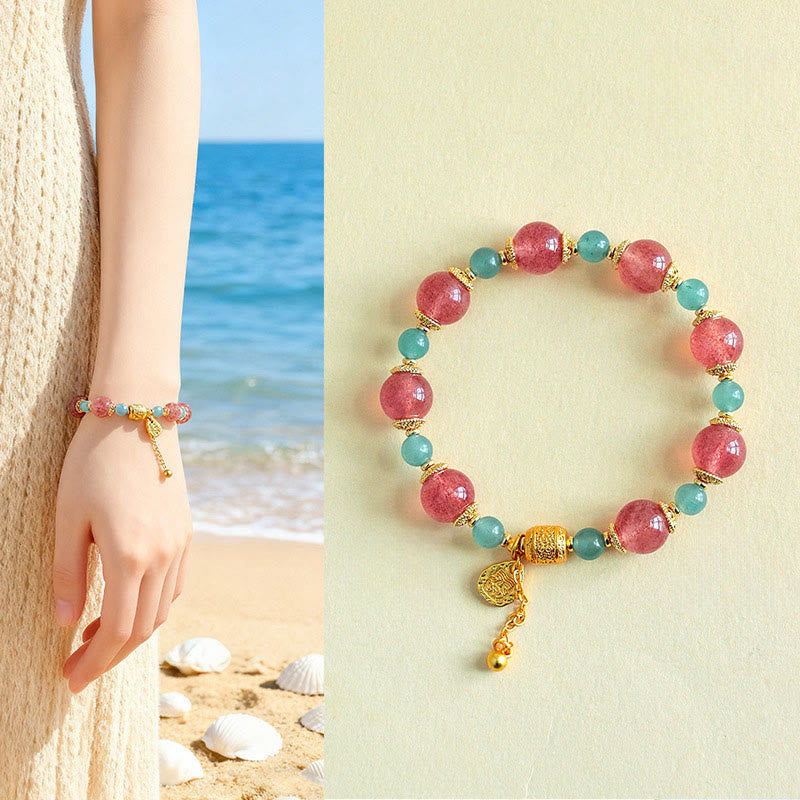 Buddha Stones ​​Armband aus natürlichem Erdbeerquarz und Mondstein mit heilenden, positiven Perlen - Erdbeerquarz (Handgelenkumfang: 15-17 cm) - image 8