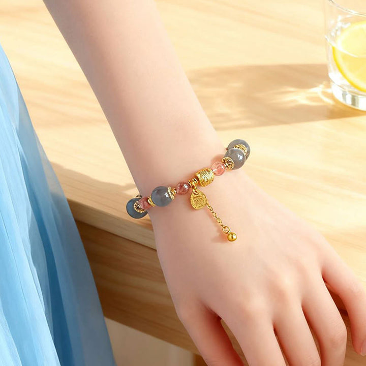 Buddha Stones ​​Armband aus natürlichem Erdbeerquarz und Mondstein mit heilenden, positiven Perlen - image 19