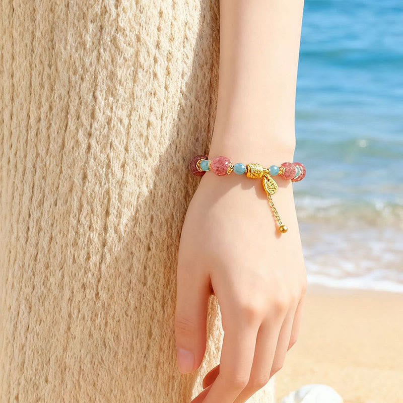 Buddha Stones ​​Armband aus natürlichem Erdbeerquarz und Mondstein mit heilenden, positiven Perlen - image 7