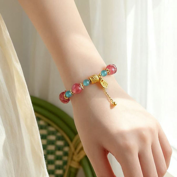 Buddha Stones ​​Armband aus natürlichem Erdbeerquarz und Mondstein mit heilenden, positiven Perlen - image 6