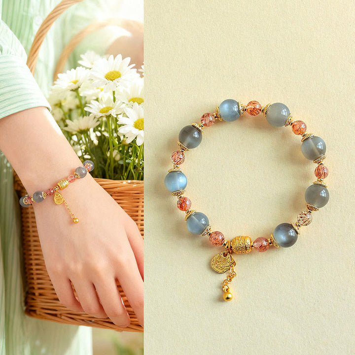 Buddha Stones ​​Armband aus natürlichem Erdbeerquarz und Mondstein mit heilenden, positiven Perlen - Mondstein (Handgelenkumfang: 15-17 cm) - image 13