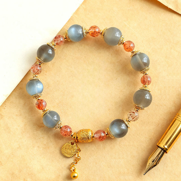 Buddha Stones ​​Armband aus natürlichem Erdbeerquarz und Mondstein mit heilenden, positiven Perlen - image 15