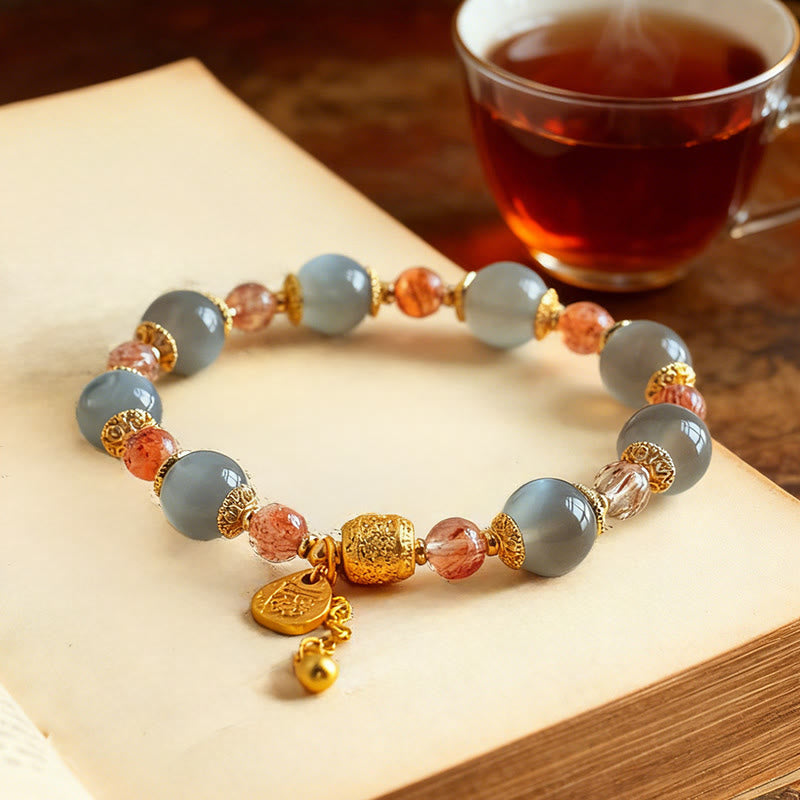 Buddha Stones ​​Armband aus natürlichem Erdbeerquarz und Mondstein mit heilenden, positiven Perlen - image 17
