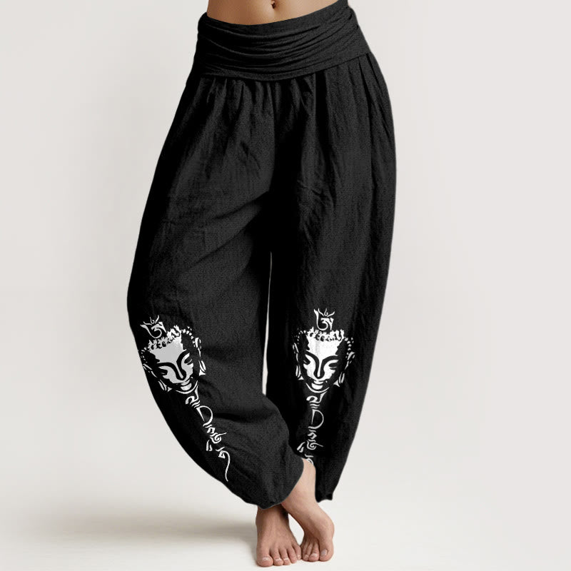 Buddha Stones, reine Baumwolle, schlichtes Om-Symbol, Buddha-Muster, Damen-Haremshose mit elastischem Bund - Schwarz - US16, UK/AU20, EU48 (3XL) - image 5