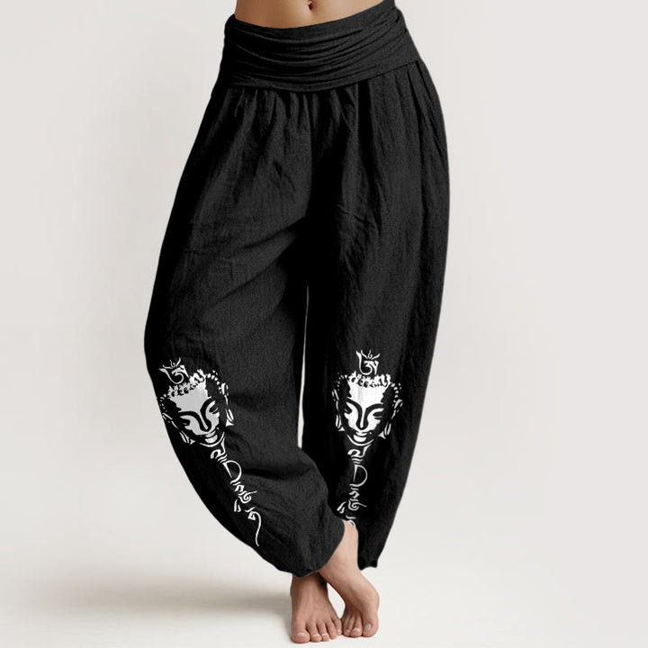 Buddha Stones, reine Baumwolle, schlichtes Om-Symbol, Buddha-Muster, Damen-Haremshose mit elastischem Bund - Schwarz - US16, UK/AU20, EU48 (3XL) - image 5