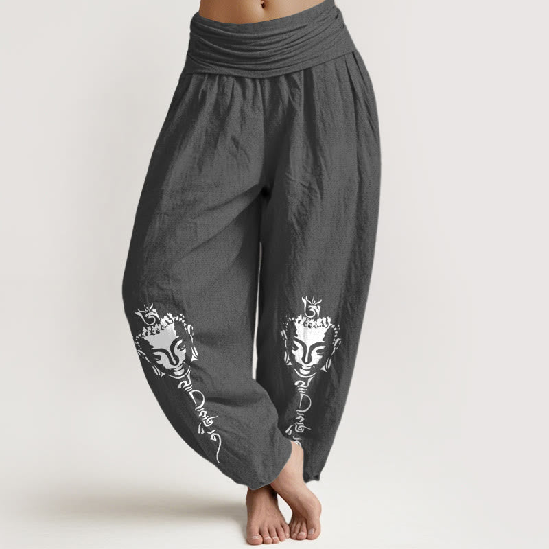 Buddha Stones, reine Baumwolle, schlichtes Om-Symbol, Buddha-Muster, Damen-Haremshose mit elastischem Bund - DimGray - US16, UK/AU20, EU48 (3XL) - image 8