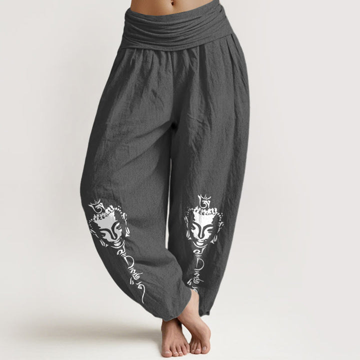 Buddha Stones, reine Baumwolle, schlichtes Om-Symbol, Buddha-Muster, Damen-Haremshose mit elastischem Bund - DimGray - US16, UK/AU20, EU48 (3XL) - image 8