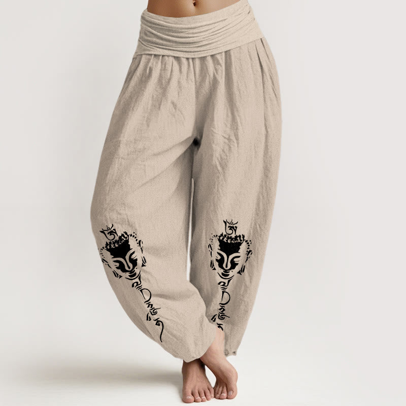 Buddha Stones, reine Baumwolle, schlichtes Om-Symbol, Buddha-Muster, Damen-Haremshose mit elastischem Bund - Bräunen - US16, UK/AU20, EU48 (3XL) - image 11