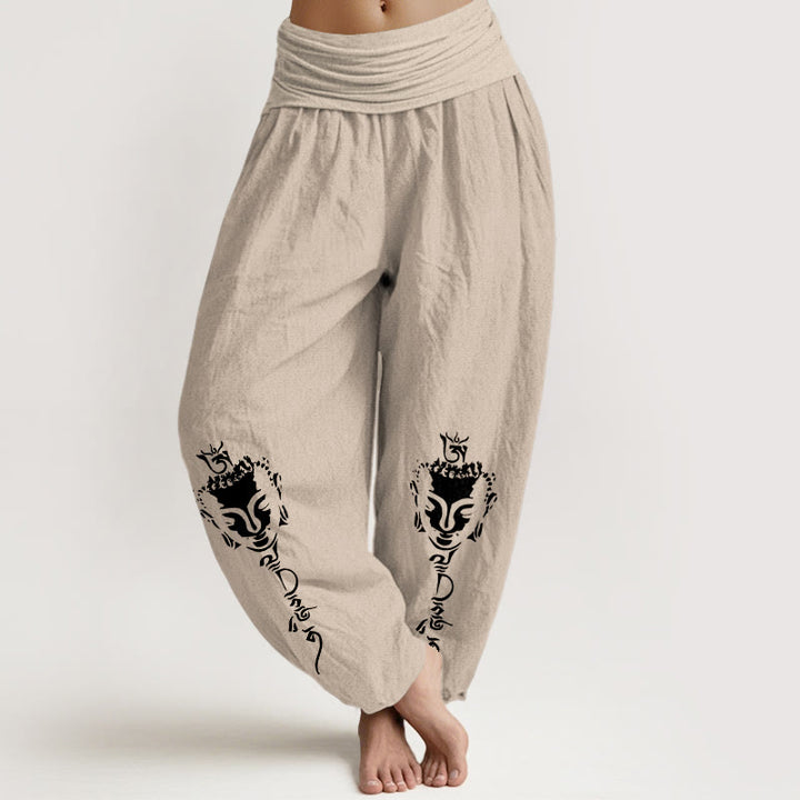 Buddha Stones, reine Baumwolle, schlichtes Om-Symbol, Buddha-Muster, Damen-Haremshose mit elastischem Bund - Bräunen - US16, UK/AU20, EU48 (3XL) - image 11