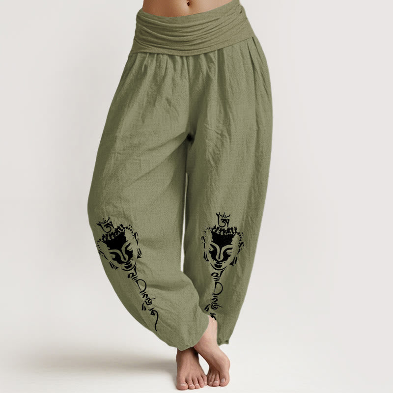 Buddha Stones, reine Baumwolle, schlichtes Om-Symbol, Buddha-Muster, Damen-Haremshose mit elastischem Bund - Olivgrün - US16, UK/AU20, EU48 (3XL) - image 14