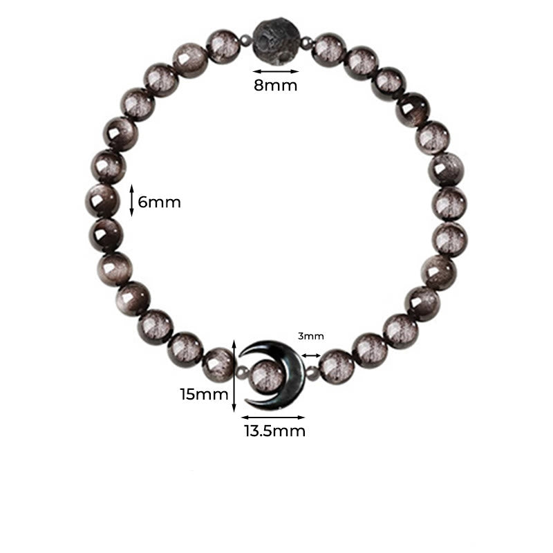 Buddha Stones ​​Mond-Design Natürliches Silberglänzendes Obsidian-Schutzperlenarmband - image 4