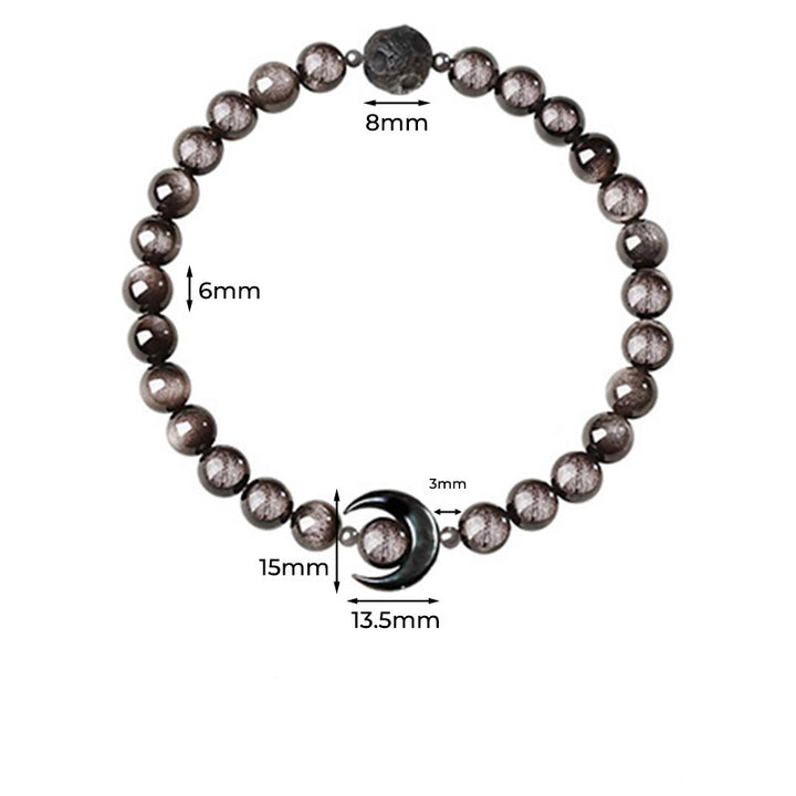 Buddha Stones ​​Mond-Design Natürliches Silberglänzendes Obsidian-Schutzperlenarmband - image 4