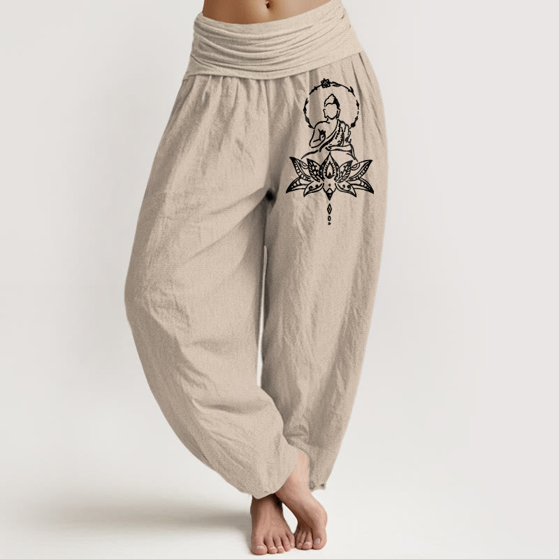 Buddha Stones Damen-Haremshose aus reiner Baumwolle mit schlichtem Lotus-Buddha-Muster und elastischem Bund - Bräunen - US16, UK/AU20, EU48 (3XL) - image 11