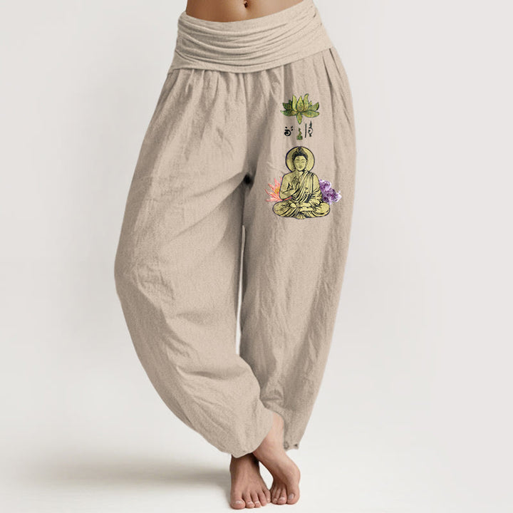 Buddha Stones Haremshose aus reiner Baumwolle mit traditionellem Lotus-Buddha-Muster und elastischem Bund für Damen - Bräunen - US16, UK/AU20, EU48 (3XL) - image 11