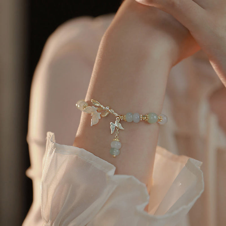 Buddha Stones, Schmetterlingsanhänger, Hetian-Jade, verstellbare Kette, Wohlstandsarmband - Hetian-Jade (Handgelenkumfang: 14-18 cm) - image 1