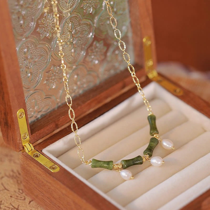Buddha Stones, Tianshan-Jade, Bambusperle, Halskette mit Anhänger für Reichtum - image 0