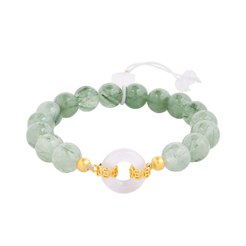 Buddha Stones ​​925 Sterling Silber Grüner Rutilquarz Weißer Chalcedon Friedensschnalle Mut Armband - image 4