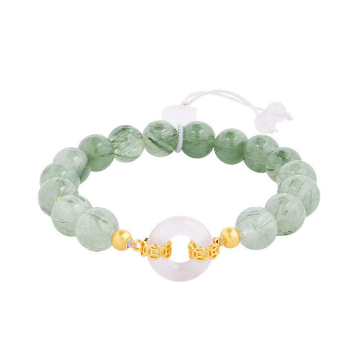 Buddha Stones ​​925 Sterling Silber Grüner Rutilquarz Weißer Chalcedon Friedensschnalle Mut Armband - image 4