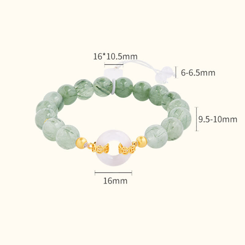 Buddha Stones ​​925 Sterling Silber Grüner Rutilquarz Weißer Chalcedon Friedensschnalle Mut Armband - image 3