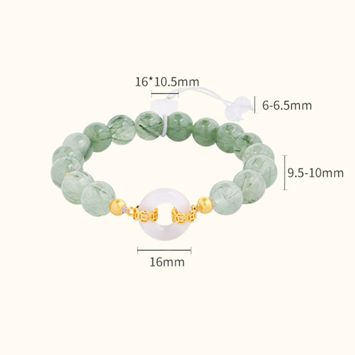 Buddha Stones ​​925 Sterling Silber Grüner Rutilquarz Weißer Chalcedon Friedensschnalle Mut Armband - image 3