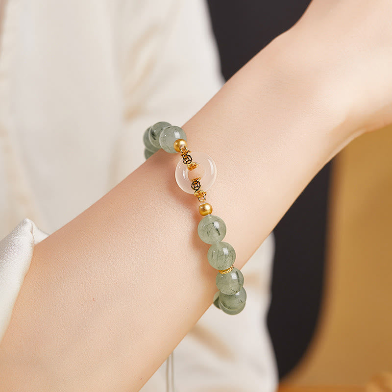 Buddha Stones ​​925 Sterling Silber Grüner Rutilquarz Weißer Chalcedon Friedensschnalle Mut Armband - image 11
