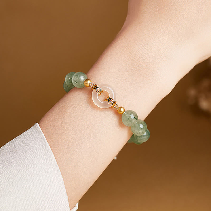 Buddha Stones ​​925 Sterling Silber Grüner Rutilquarz Weißer Chalcedon Friedensschnalle Mut Armband - image 10