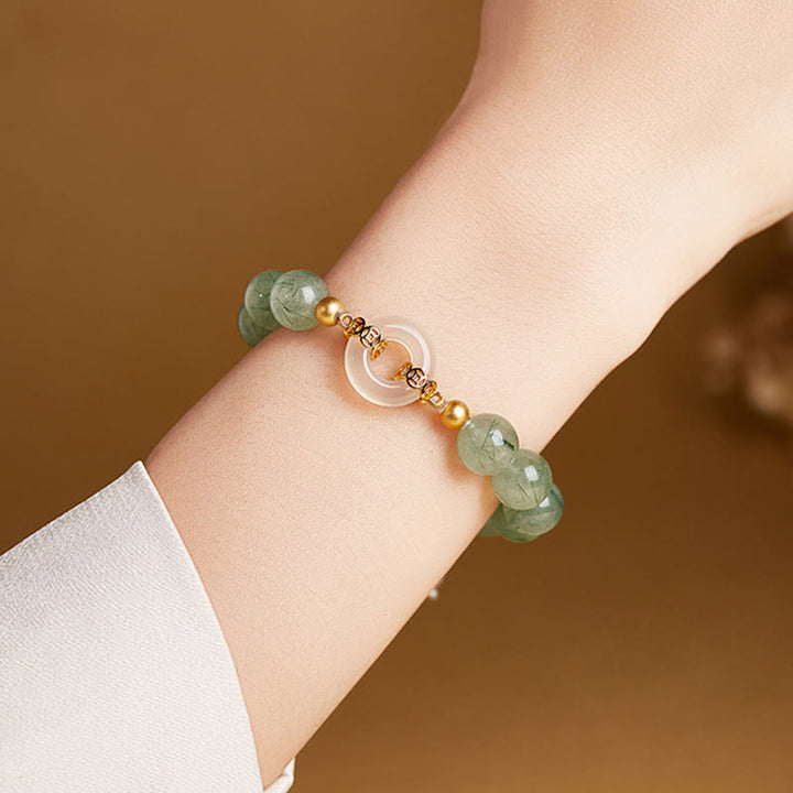 Buddha Stones ​​925 Sterling Silber Grüner Rutilquarz Weißer Chalcedon Friedensschnalle Mut Armband - image 10