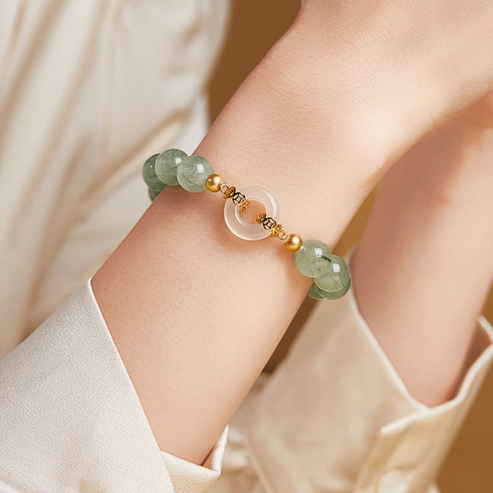 Buddha Stones ​​925 Sterling Silber Grüner Rutilquarz Weißer Chalcedon Friedensschnalle Mut Armband - image 9