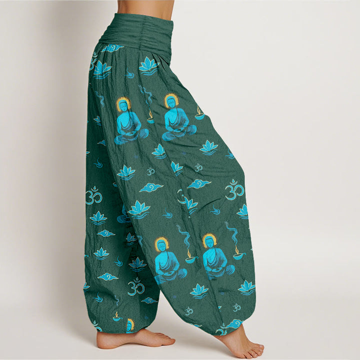 Buddha Stones, Om-Symbol, Lotuswolken-Buddha-Muster, Damen-Haremshose mit elastischem Bund, Baumwolle - image 7