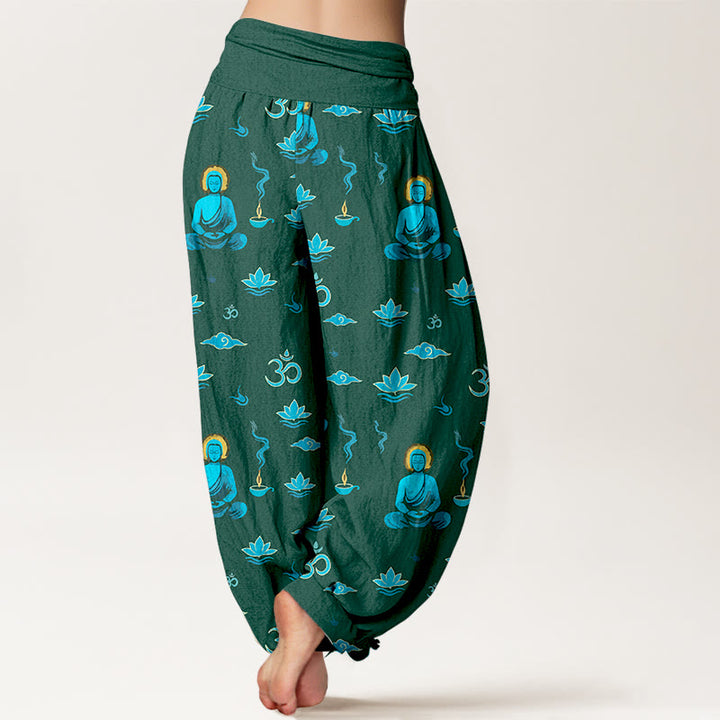 Buddha Stones, Om-Symbol, Lotuswolken-Buddha-Muster, Damen-Haremshose mit elastischem Bund, Baumwolle - image 6