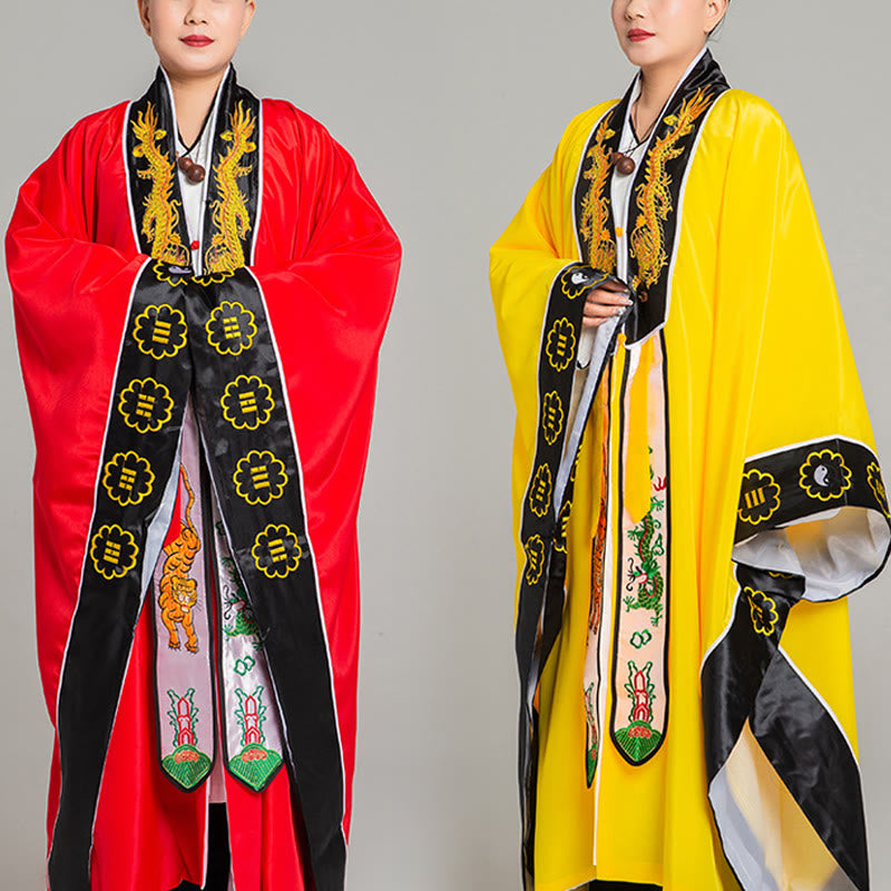 Buddha Stones ​​Wudang-Stickerei Drache Tiger Langer, weiter Ärmel Unisex Taoistischer Robe Kimono für Qigong-Zeremonie - image 0