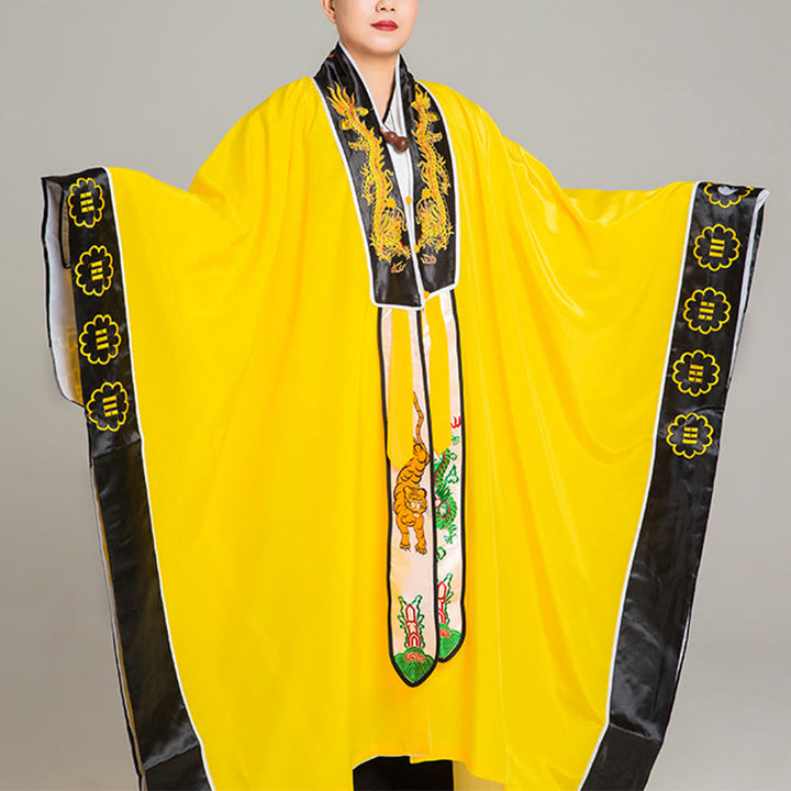 Buddha Stones ​​Wudang-Stickerei Drache Tiger Langer, weiter Ärmel Unisex Taoistischer Robe Kimono für Qigong-Zeremonie - Gelb - 2XL- Passend für US/ UK/AU/ EU- XL - image 6