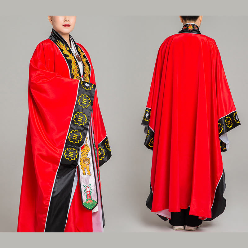 Buddha Stones ​​Wudang-Stickerei Drache Tiger Langer, weiter Ärmel Unisex Taoistischer Robe Kimono für Qigong-Zeremonie - image 4