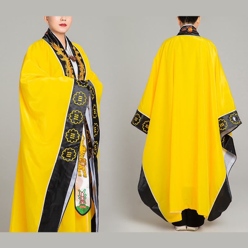 Buddha Stones ​​Wudang-Stickerei Drache Tiger Langer, weiter Ärmel Unisex Taoistischer Robe Kimono für Qigong-Zeremonie - image 9