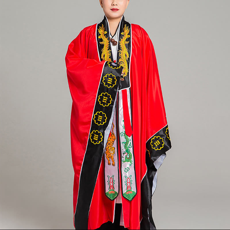 Buddha Stones ​​Wudang-Stickerei Drache Tiger Langer, weiter Ärmel Unisex Taoistischer Robe Kimono für Qigong-Zeremonie - Rot - 2XL- Passend für US/ UK/AU/ EU- XL - image 1