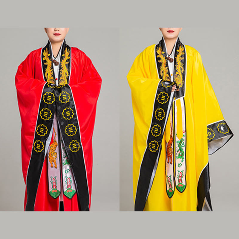 Buddha Stones ​​Wudang-Stickerei Drache Tiger Langer, weiter Ärmel Unisex Taoistischer Robe Kimono für Qigong-Zeremonie - image 15