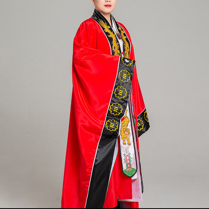 Buddha Stones ​​Wudang-Stickerei Drache Tiger Langer, weiter Ärmel Unisex Taoistischer Robe Kimono für Qigong-Zeremonie - image 2