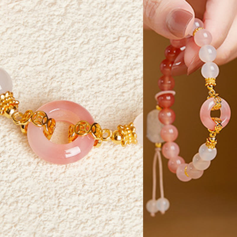 Buddha Stones ​​925 Sterling Silber Roter Achat Weißer Chalcedon Friedensschnalle Selbstvertrauen Armband - image 8