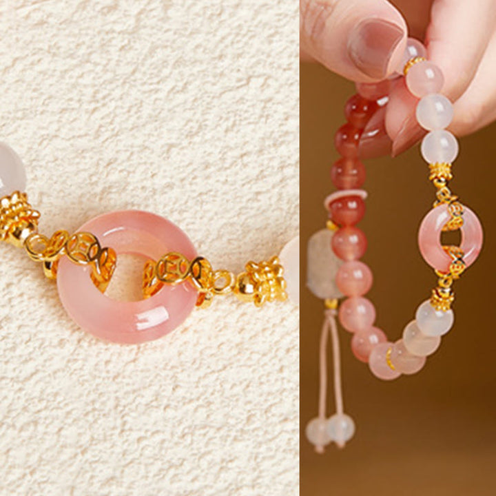 Buddha Stones ​​925 Sterling Silber Roter Achat Weißer Chalcedon Friedensschnalle Selbstvertrauen Armband - image 8