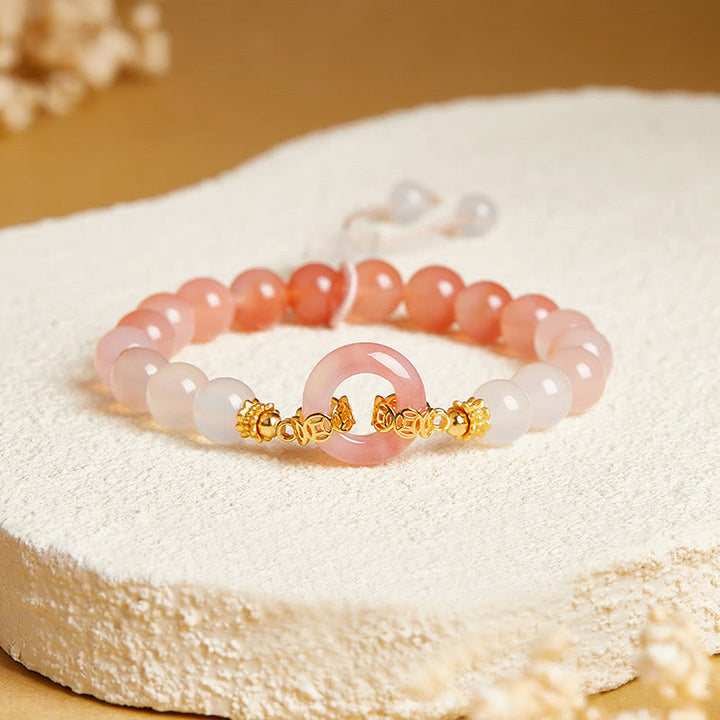 Buddha Stones ​​925 Sterling Silber Roter Achat Weißer Chalcedon Friedensschnalle Selbstvertrauen Armband - Roter Achat (Handgelenkumfang: 15-17 cm) - image 0