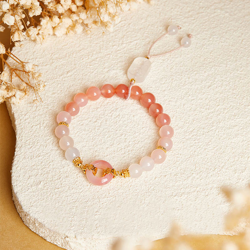 Buddha Stones ​​925 Sterling Silber Roter Achat Weißer Chalcedon Friedensschnalle Selbstvertrauen Armband - image 1