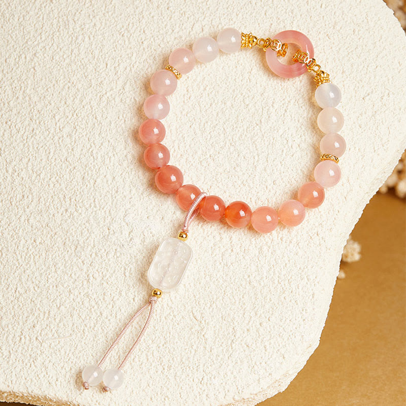 Buddha Stones ​​925 Sterling Silber Roter Achat Weißer Chalcedon Friedensschnalle Selbstvertrauen Armband - image 2